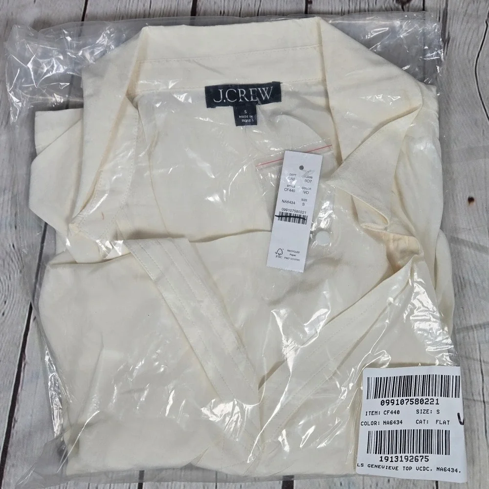 J.Crew Bungalow Popover Shirt Ivory‎ S NWT | Crepe de Chine V-Neck Blouse